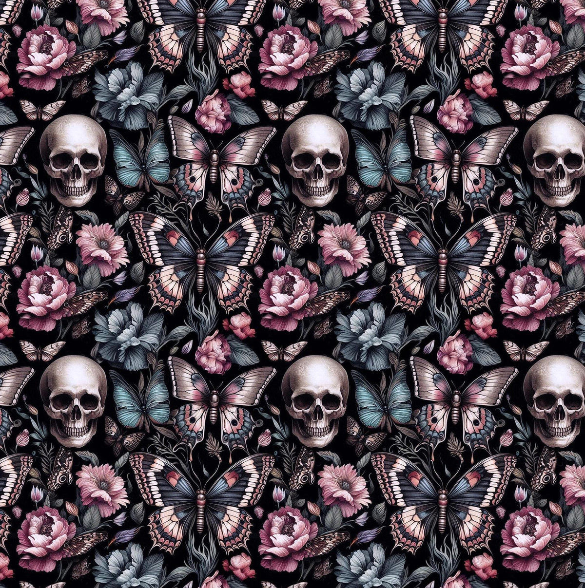 Floral gothic skull fabric alternate view 10