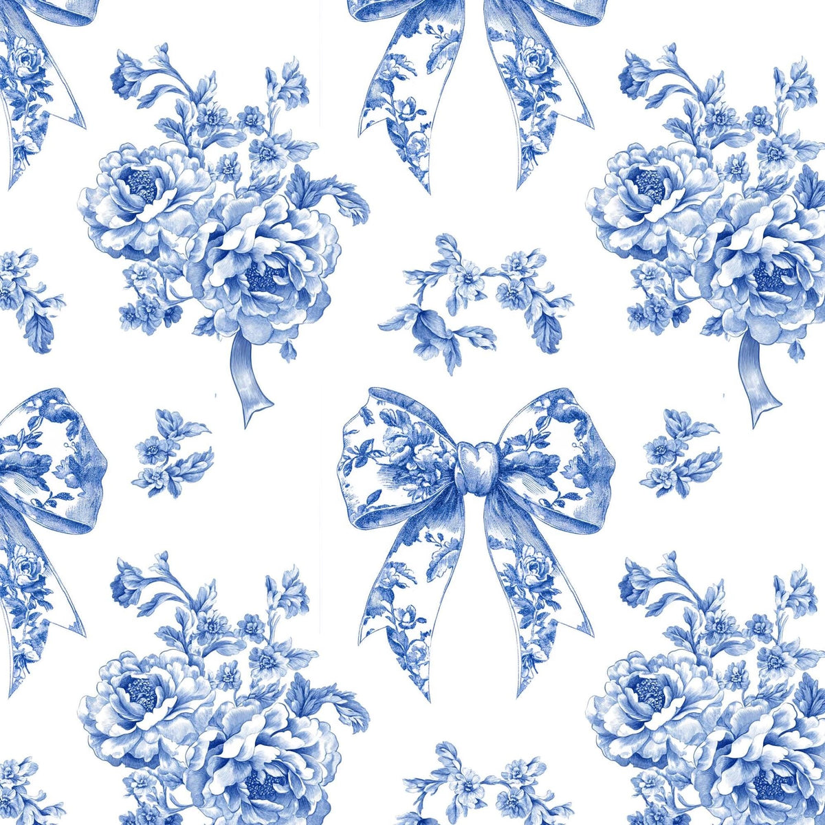French blue ribbon toile fabric