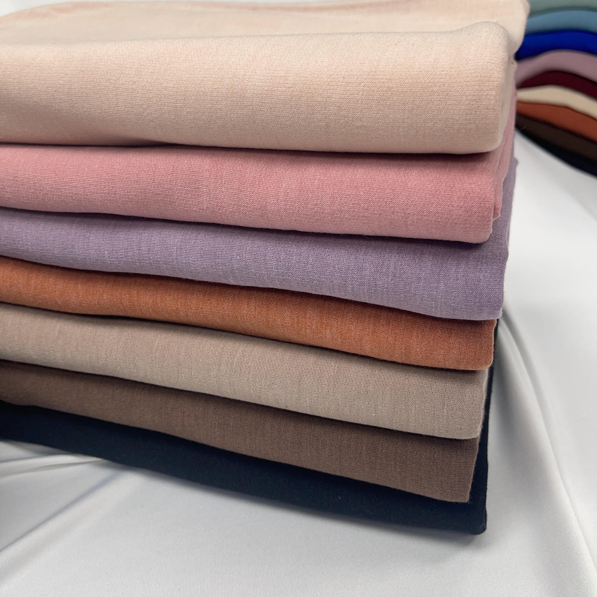 Brushed back french terry fabric draped view