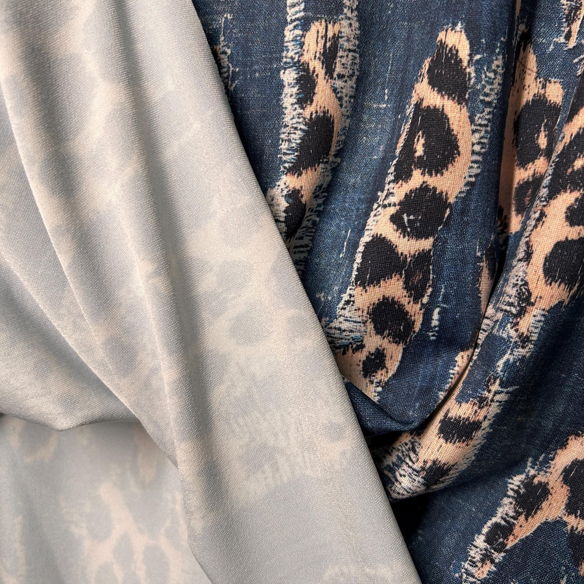 Animal mix denim print fabric detail view