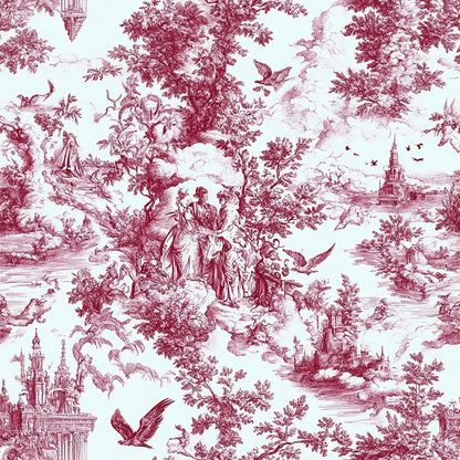Red french country garden toile fabric