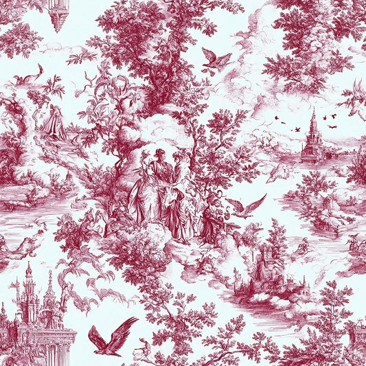 Red french country garden toile fabric