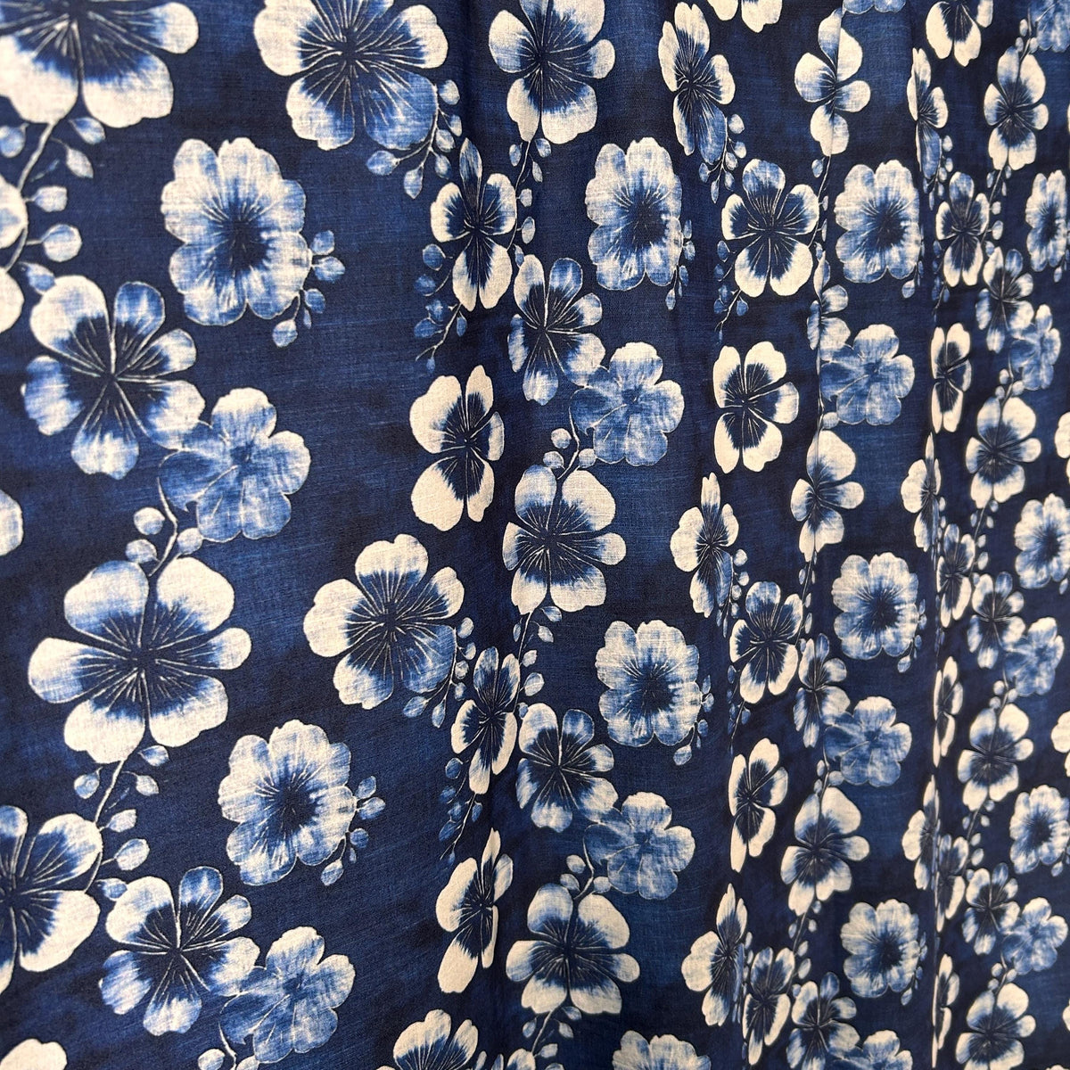 Nishigori indigo shibori floral fabric detail view