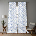 Blue french toile fabric flat lay view