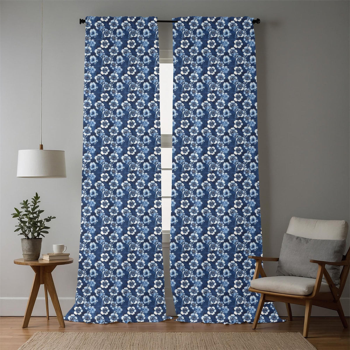 Nishigori indigo shibori floral fabric close-up texture detail