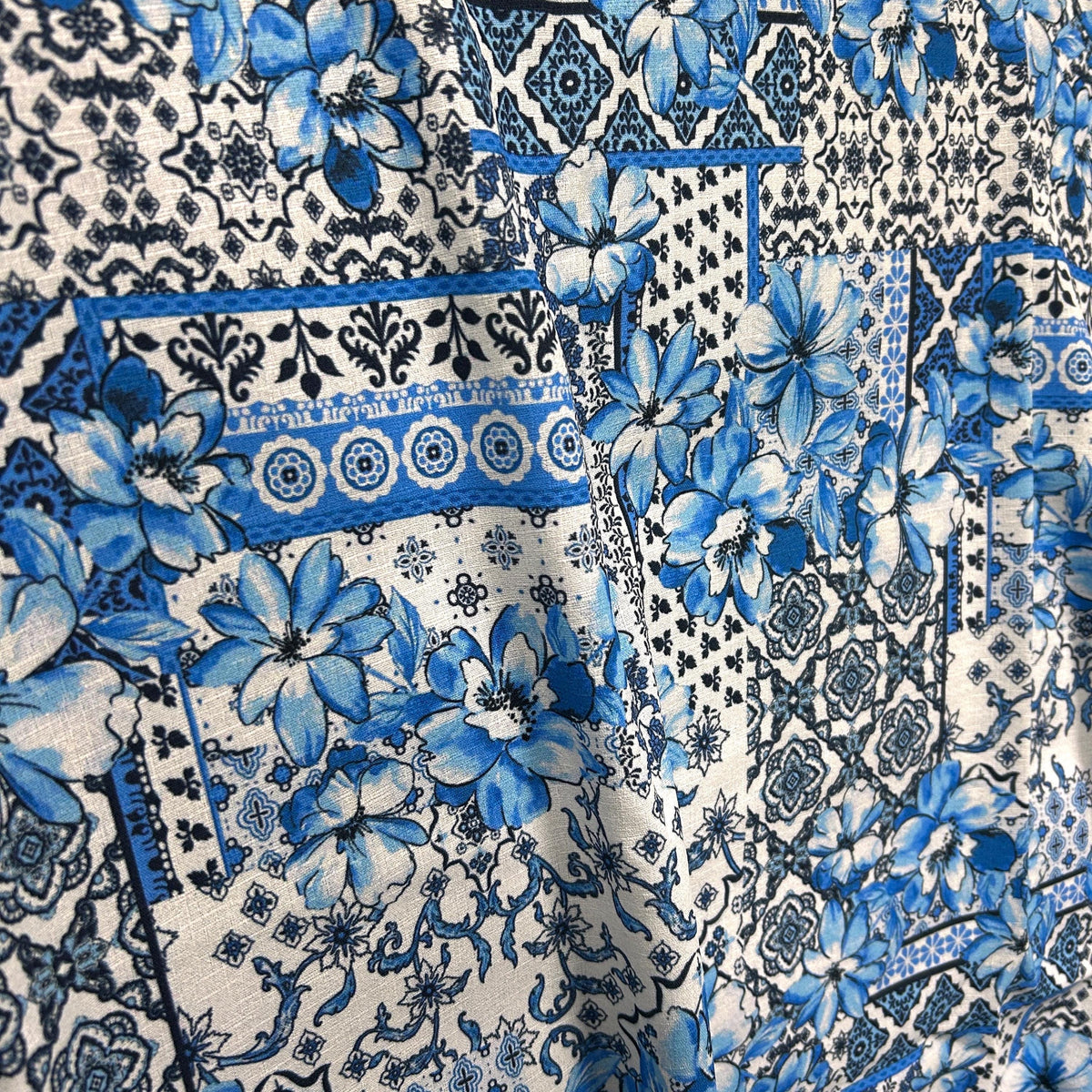 Blue majolica sicilian tile fabric close-up texture detail