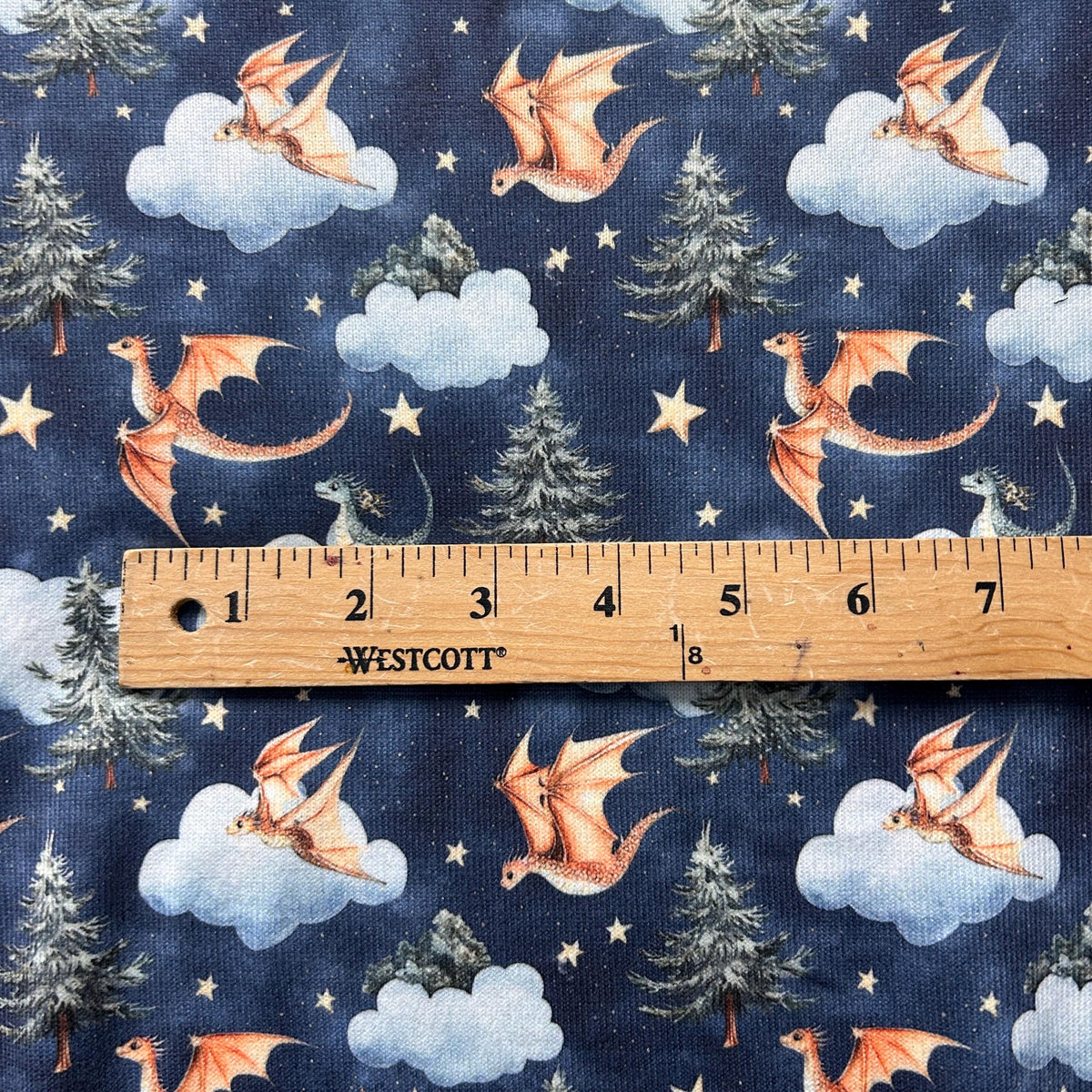 Baby dragon fantasy nursery fabric detail view