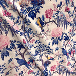 Wisteria bird chinoiserie fabric close-up texture detail