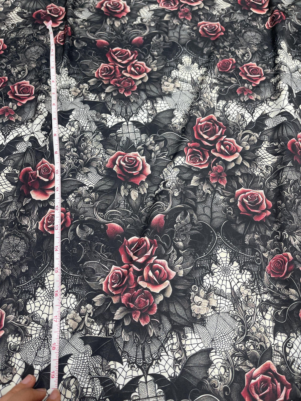 Whimsical gothic magic fabric flat lay view