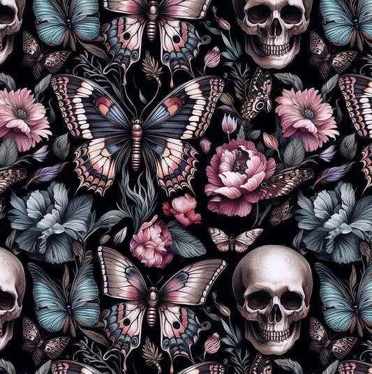 Floral gothic skull fabric