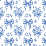 French blue ribbon toile fabric close-up texture detail