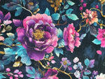 Gothic romance dark floral fabric flat lay view