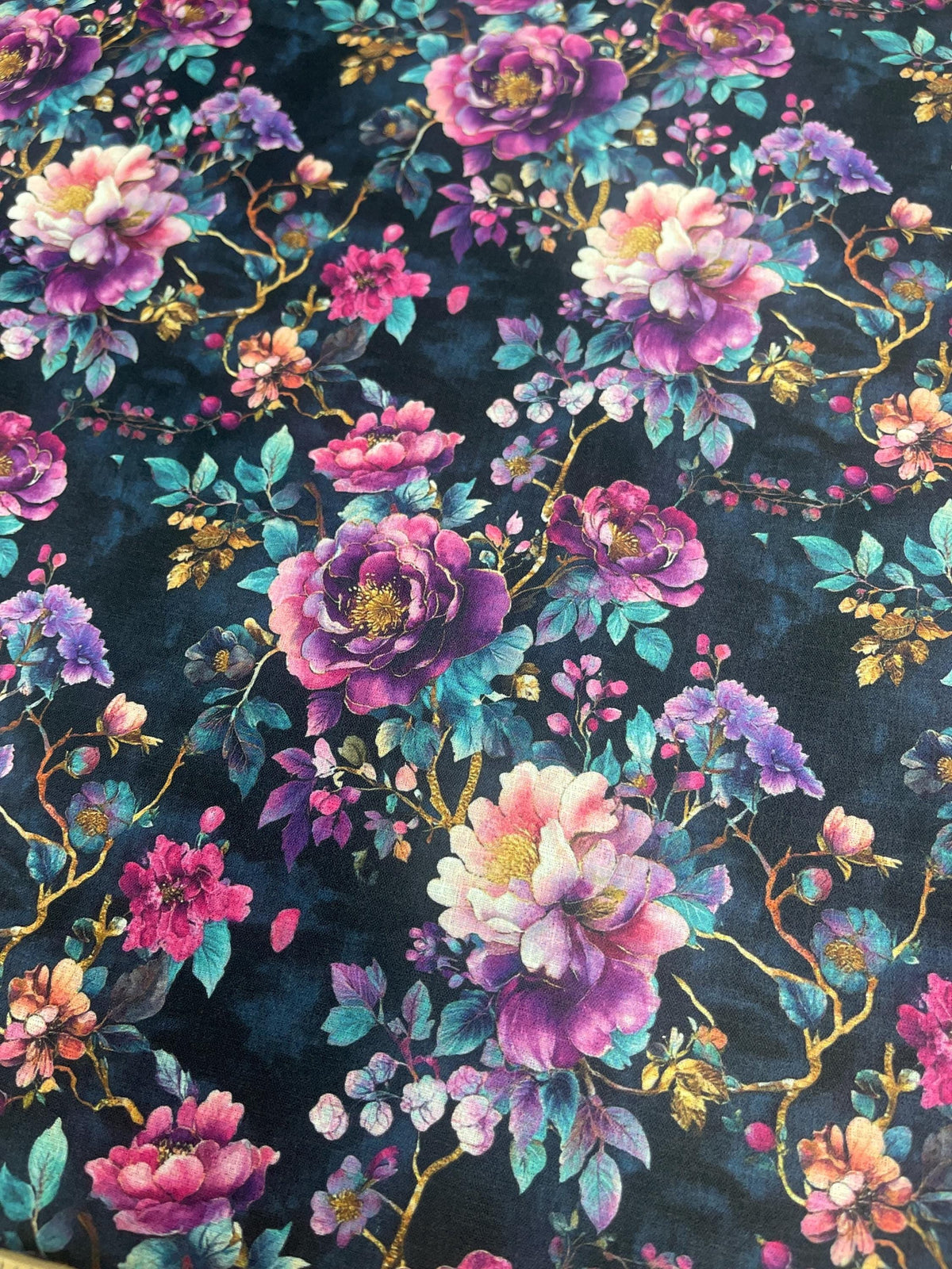 Gothic romance dark floral fabric close-up texture detail