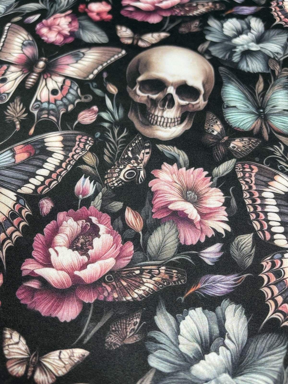 Floral gothic skull fabric alternate angle view