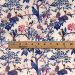 Wisteria bird chinoiserie fabric detail view