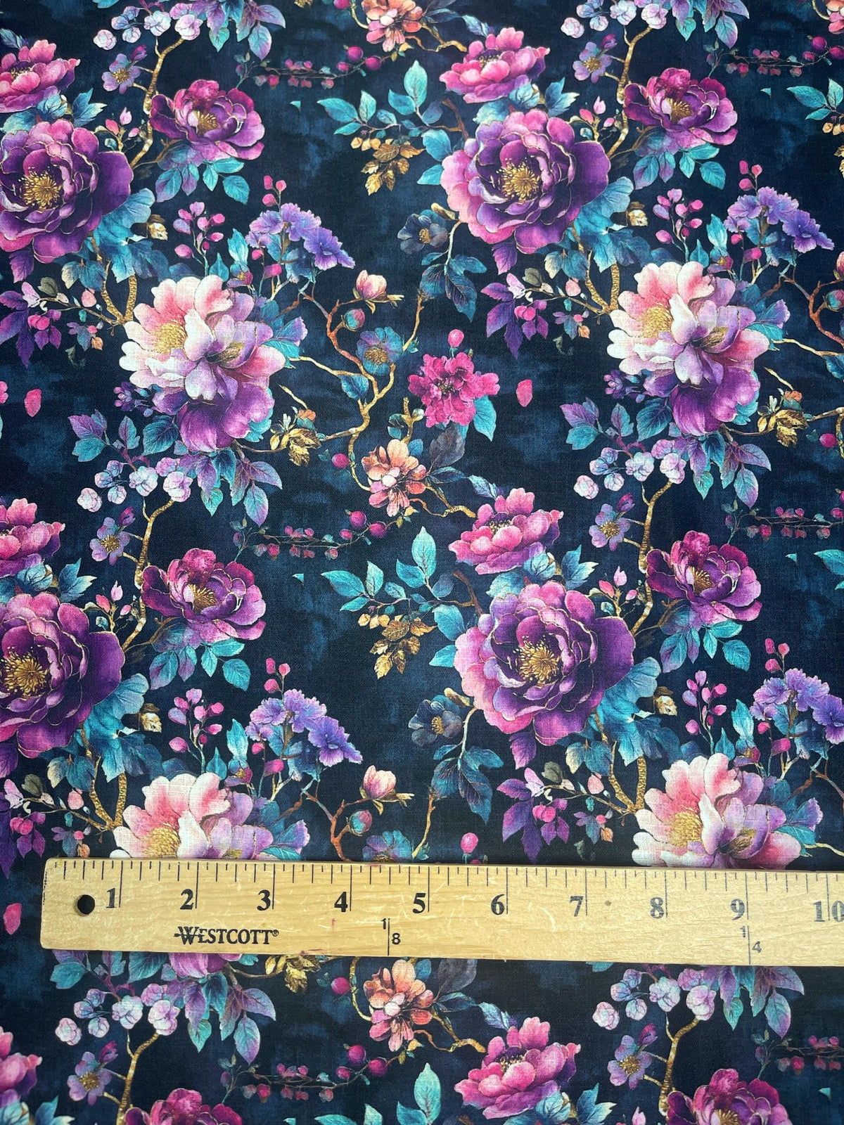Gothic romance dark floral fabric folded view