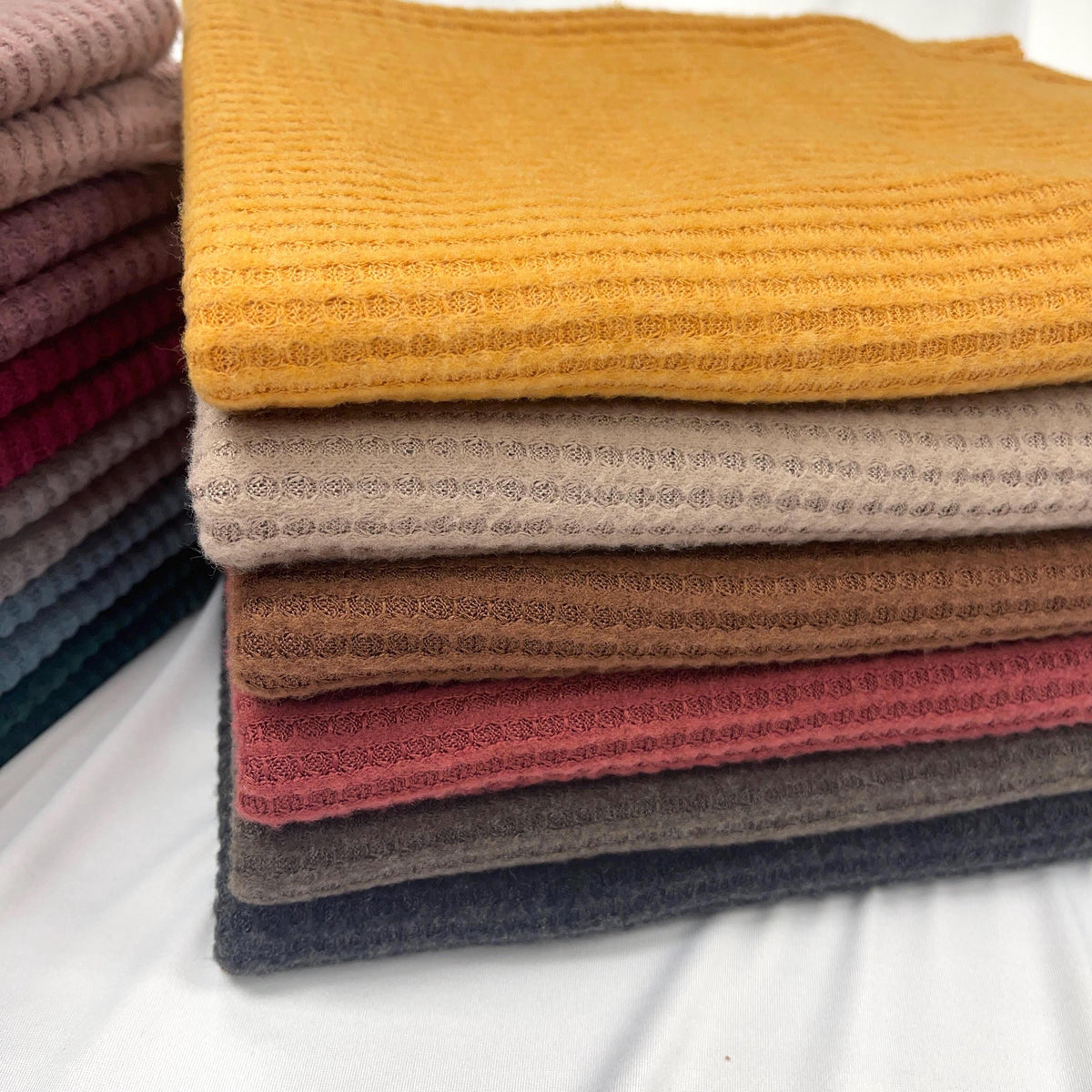 Waffle brush poly blend fabric detail view