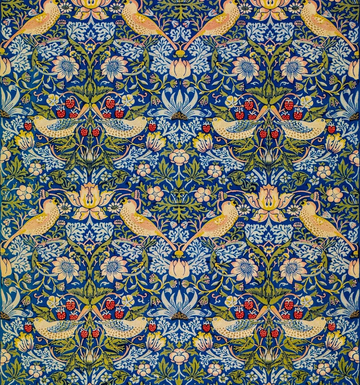 William morris strawberry thief fabric flat lay view