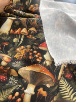 Dark moody mushroom forest fabric draped view