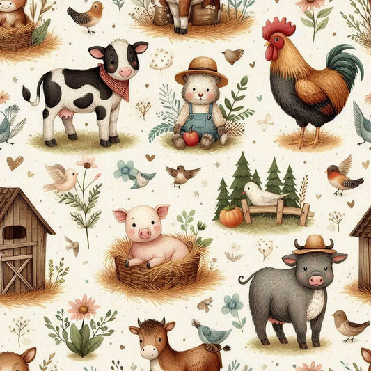 Barnyard farm animals nursery fabric