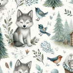 Whimsical woodland fox nursery fabric detail view