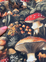 Dark moody mushroom forest fabric close-up texture detail