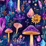 Mushroom crystal botanical fabric draped view