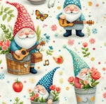 Whimsical gnome garden fabric flat lay view