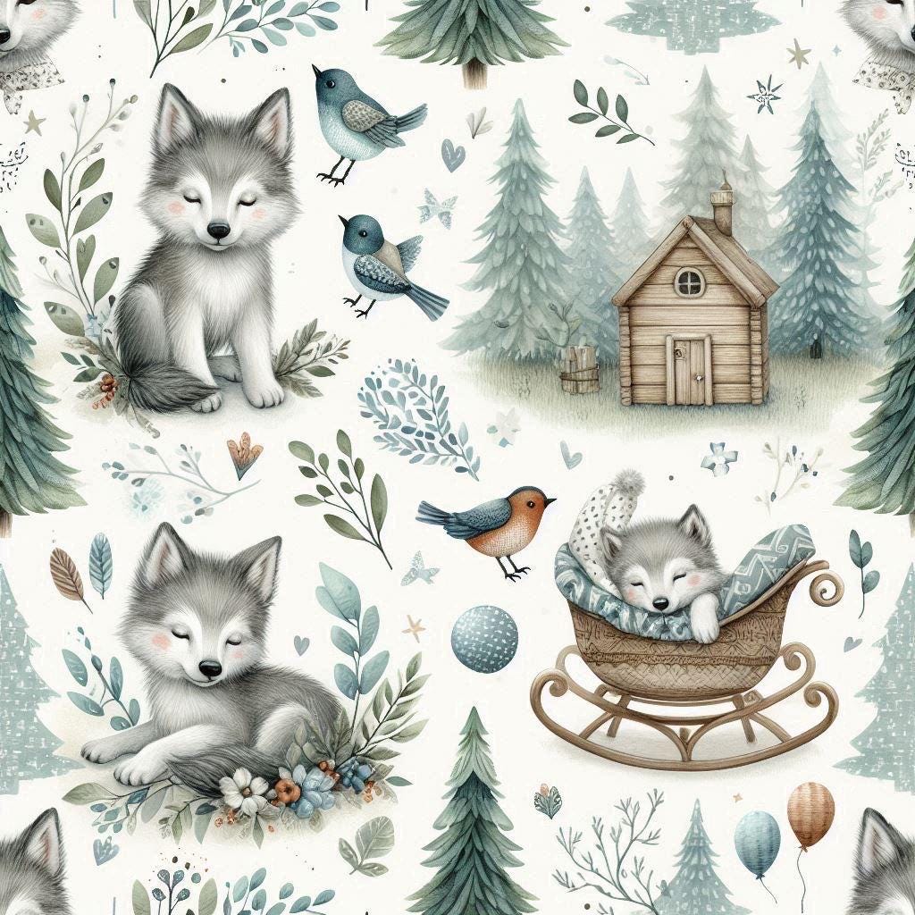 Whimsical woodland fox nursery fabric