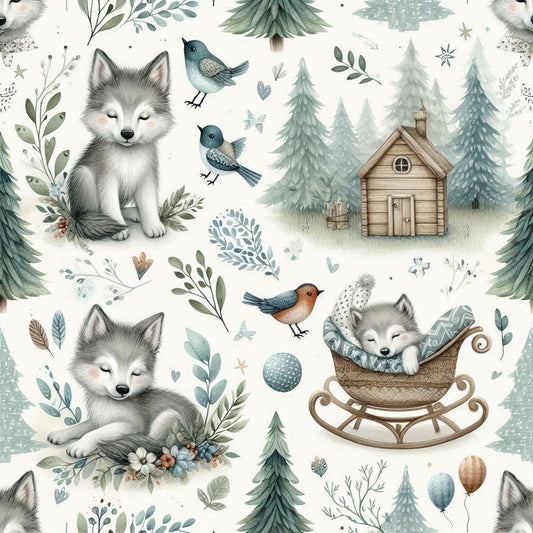 Whimsical woodland fox nursery fabric