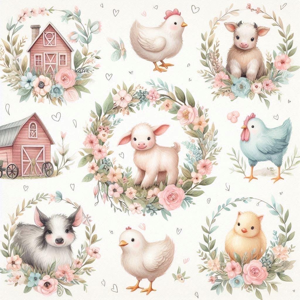 Watercolor farm barnyard nursery fabric