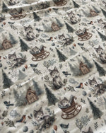 Whimsical woodland fox nursery fabric flat lay view