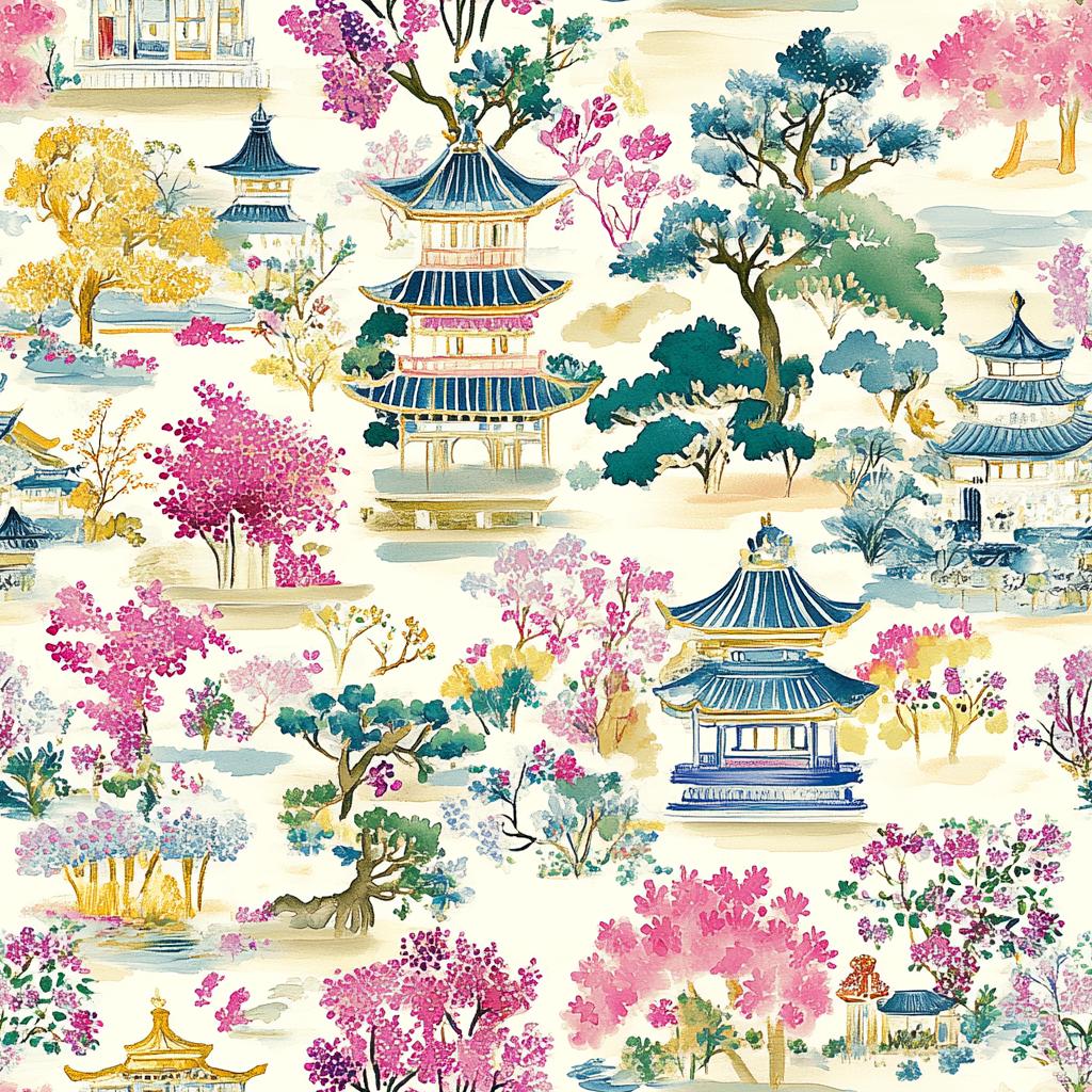 East asian pagoda scenic fabric