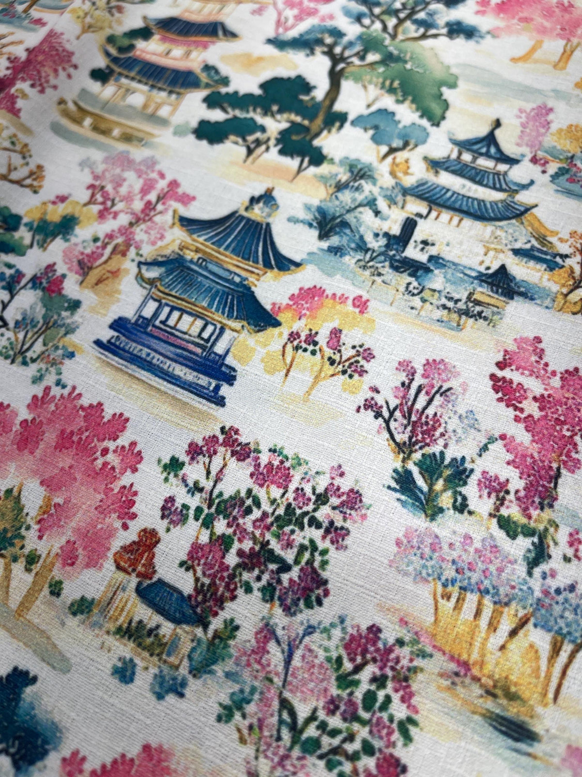 East asian pagoda scenic fabric close-up texture detail