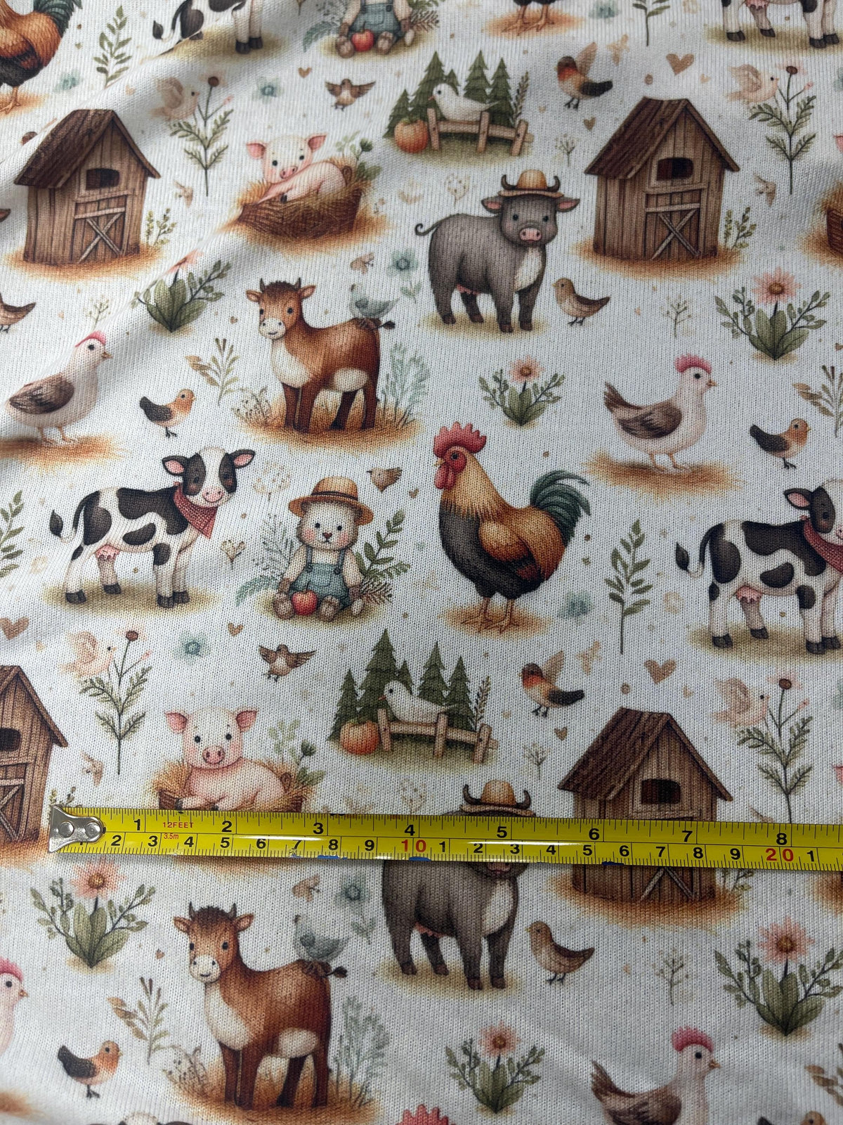 Barnyard farm animals nursery fabric close-up texture detail