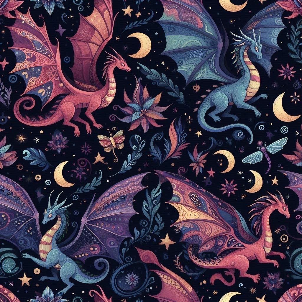 Night dragon safari nursery fabric close-up texture detail