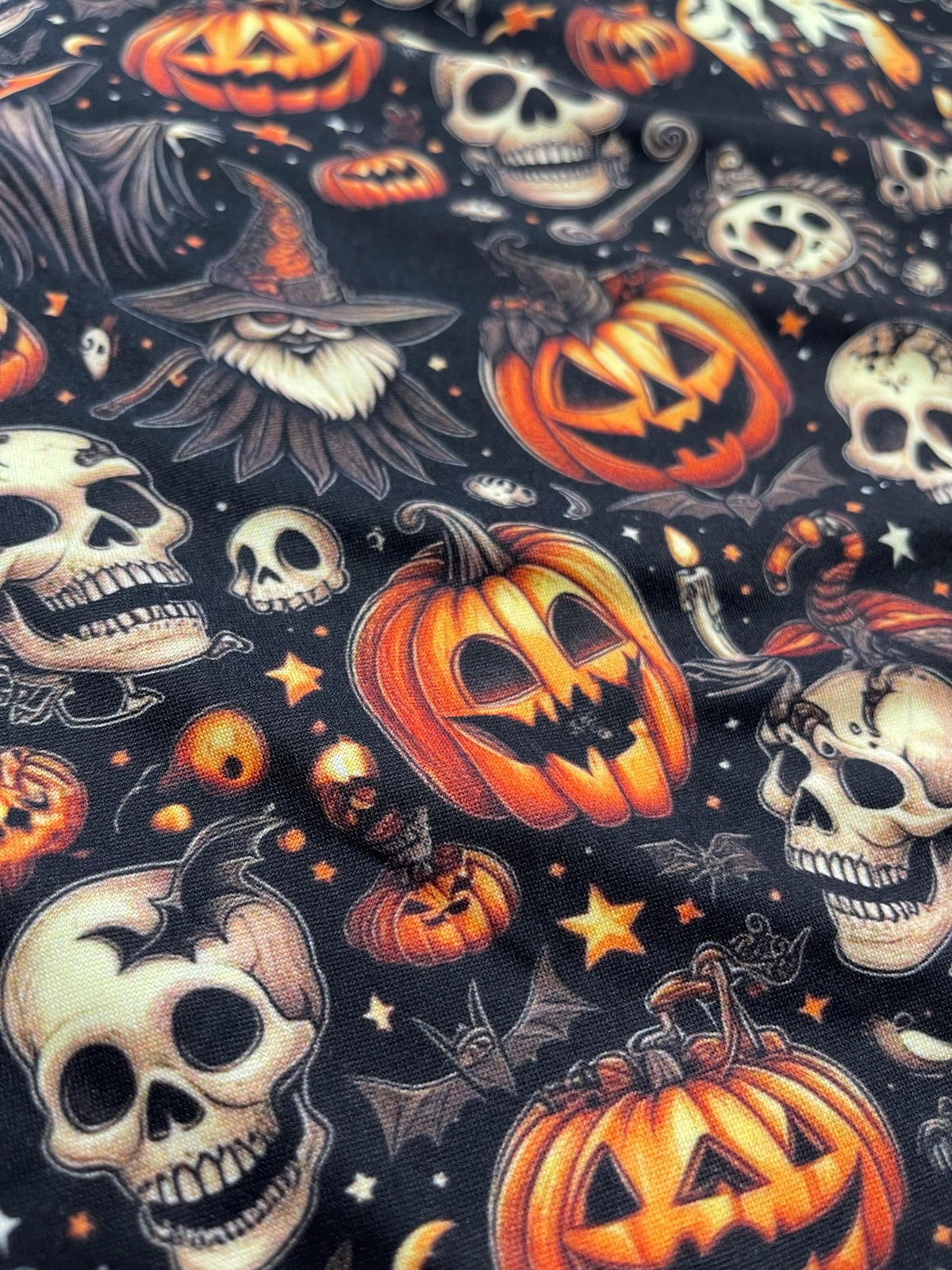 Haunted halloween spooky fabric flat lay view