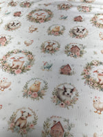 Watercolor farm barnyard nursery fabric close-up texture detail