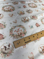 Watercolor farm barnyard nursery fabric detail view