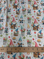 Whimsical gnome garden fabric detail view