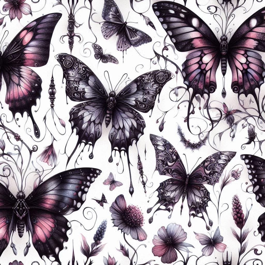 Vintage gothic butterfly fabric