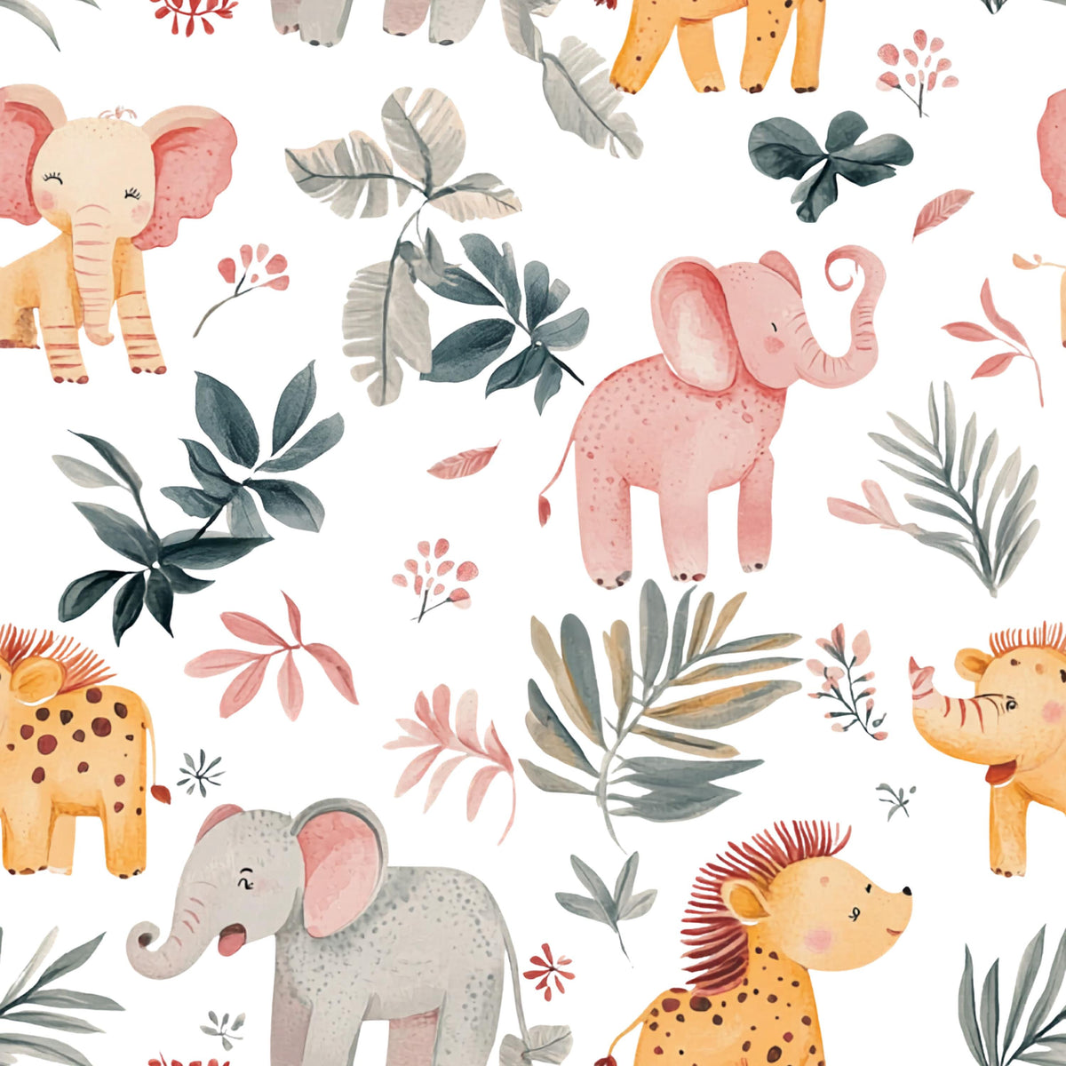 Watercolor safari animals nursery fabric draped view