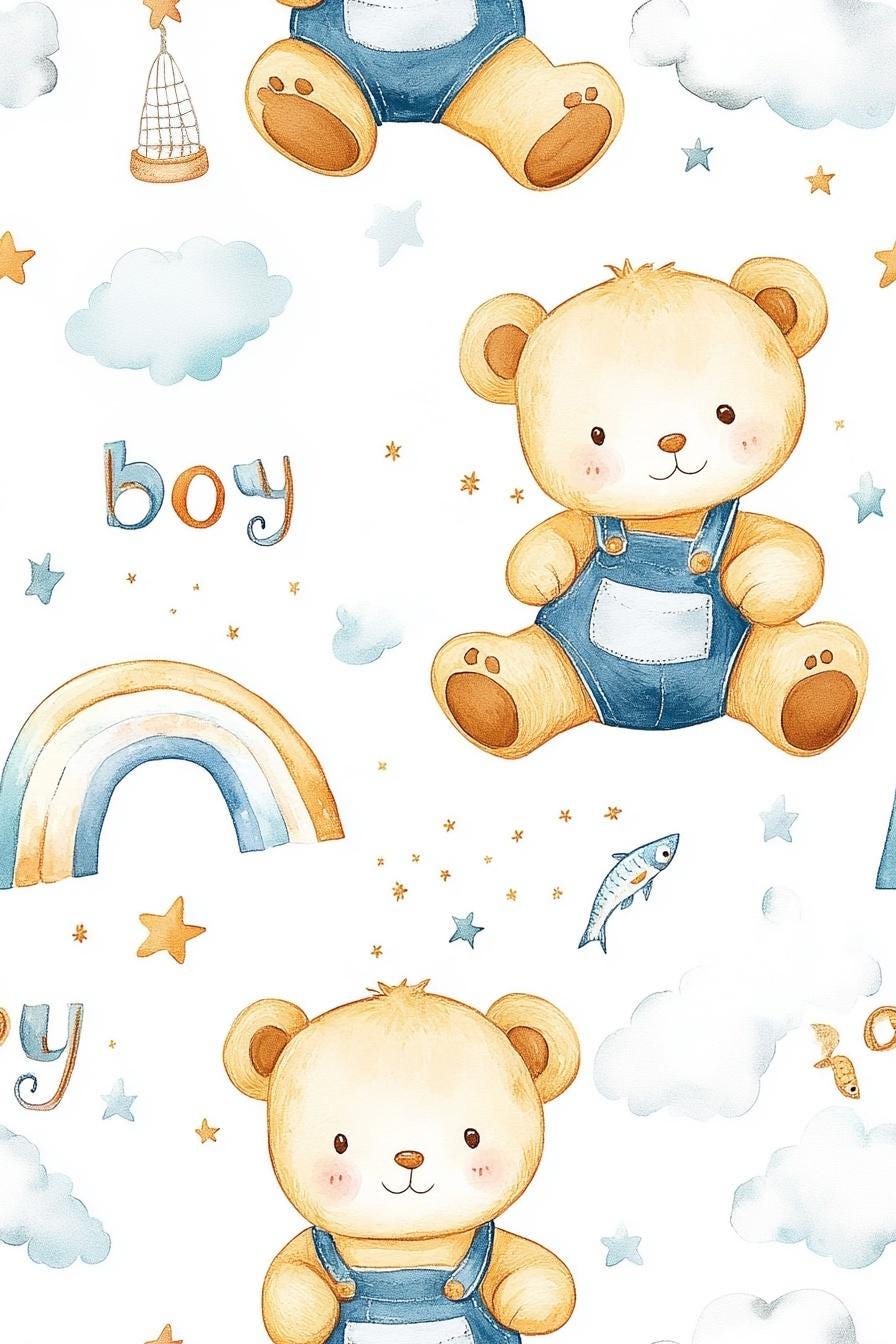 Cute baby bear nursery fabric draped view