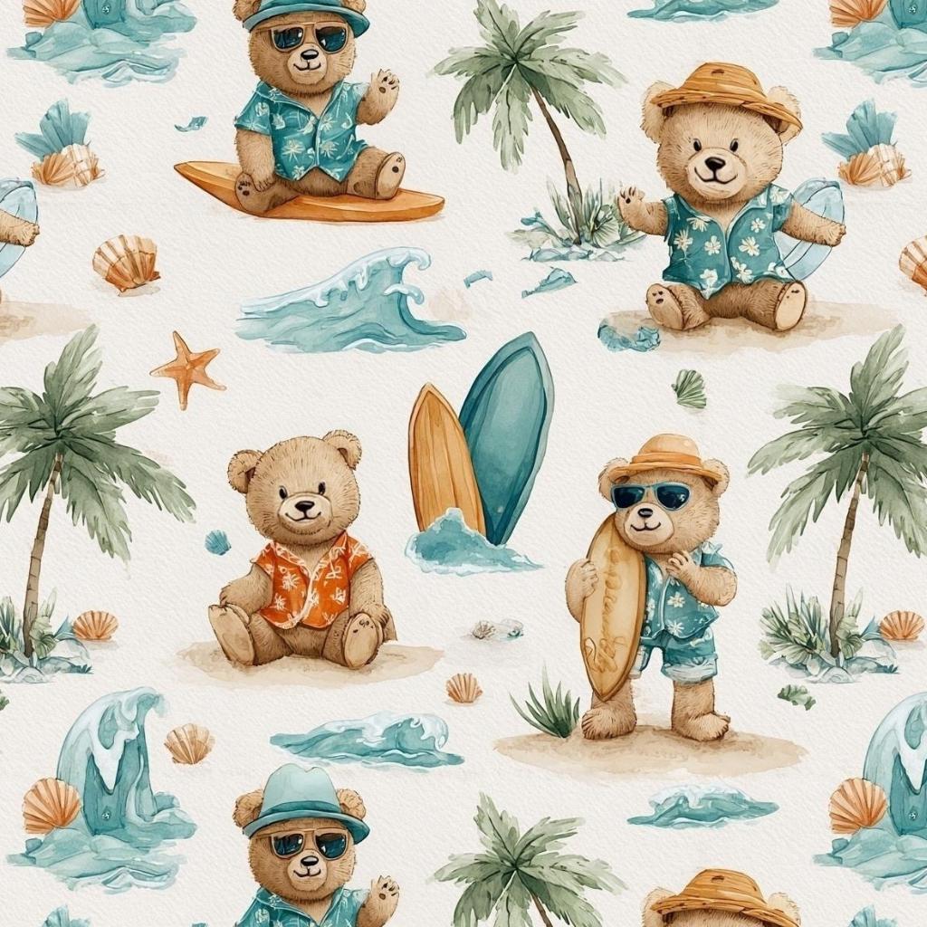 Beach bear summer nursery fabric