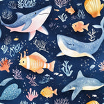Watercolor ocean animals nursery fabric detail view