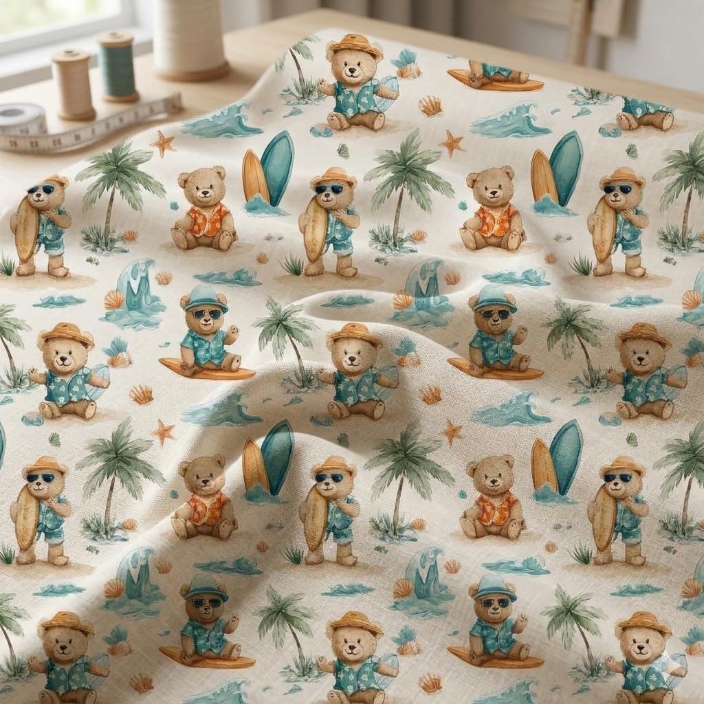 Beach bear summer nursery fabric draped view
