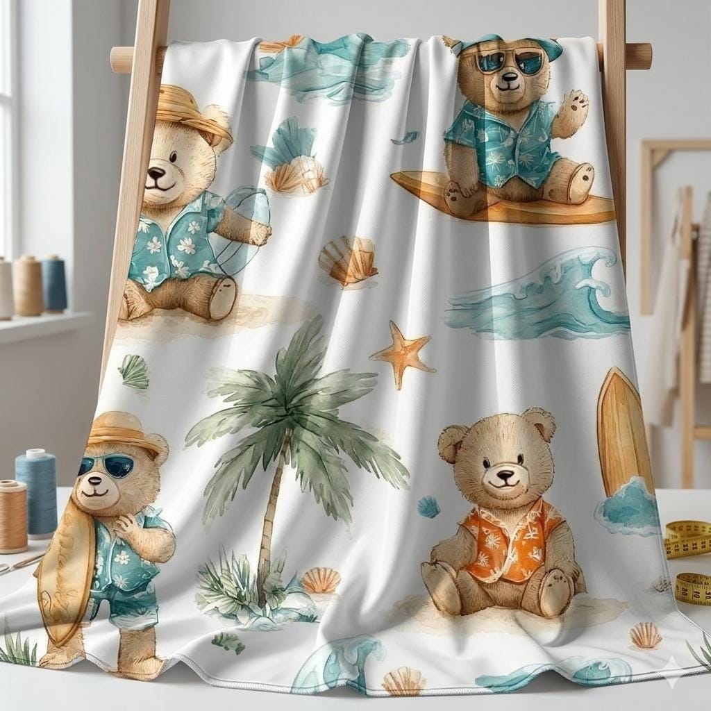Beach bear summer nursery fabric close-up texture detail