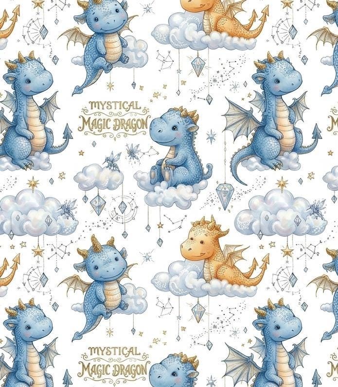 Watercolor dragon nursery fabric