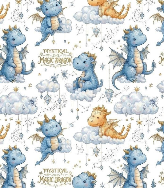 Watercolor dragon nursery fabric