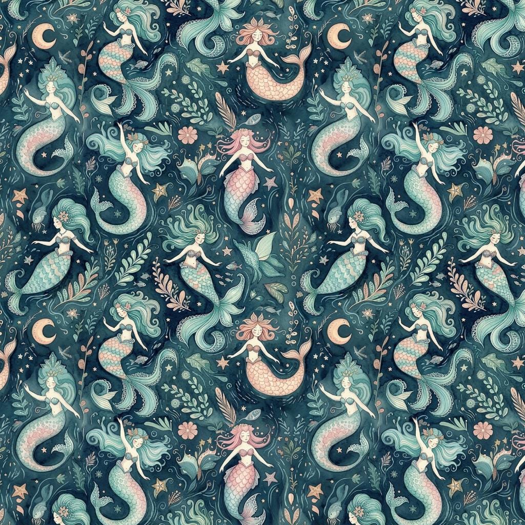 Magic mermaid nursery fabric flat lay view